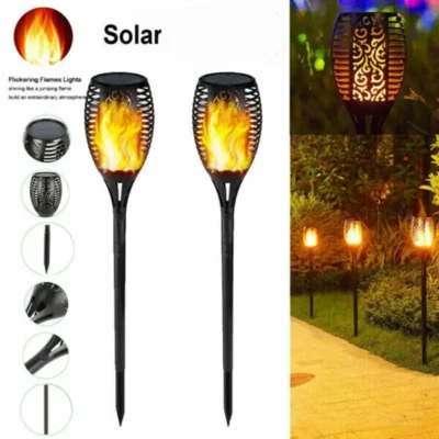Solar Flame Torch Lights – Flickering LED, IP65 Waterproof, Auto On/Off, Warm Outdoor Lighting for Garden & Pathways