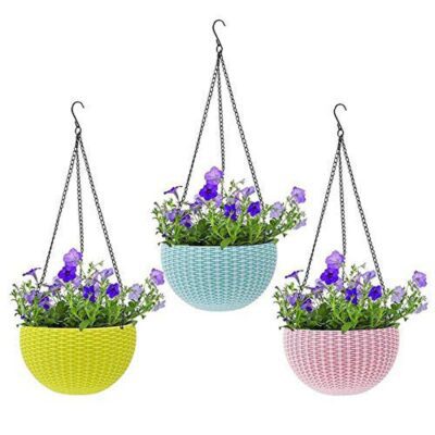 Premium Hanging Basket Deal Pack of 5 Mix Colors Plastic Hanging Pots with Steel Chain | Save 300 Rupees - Image 2